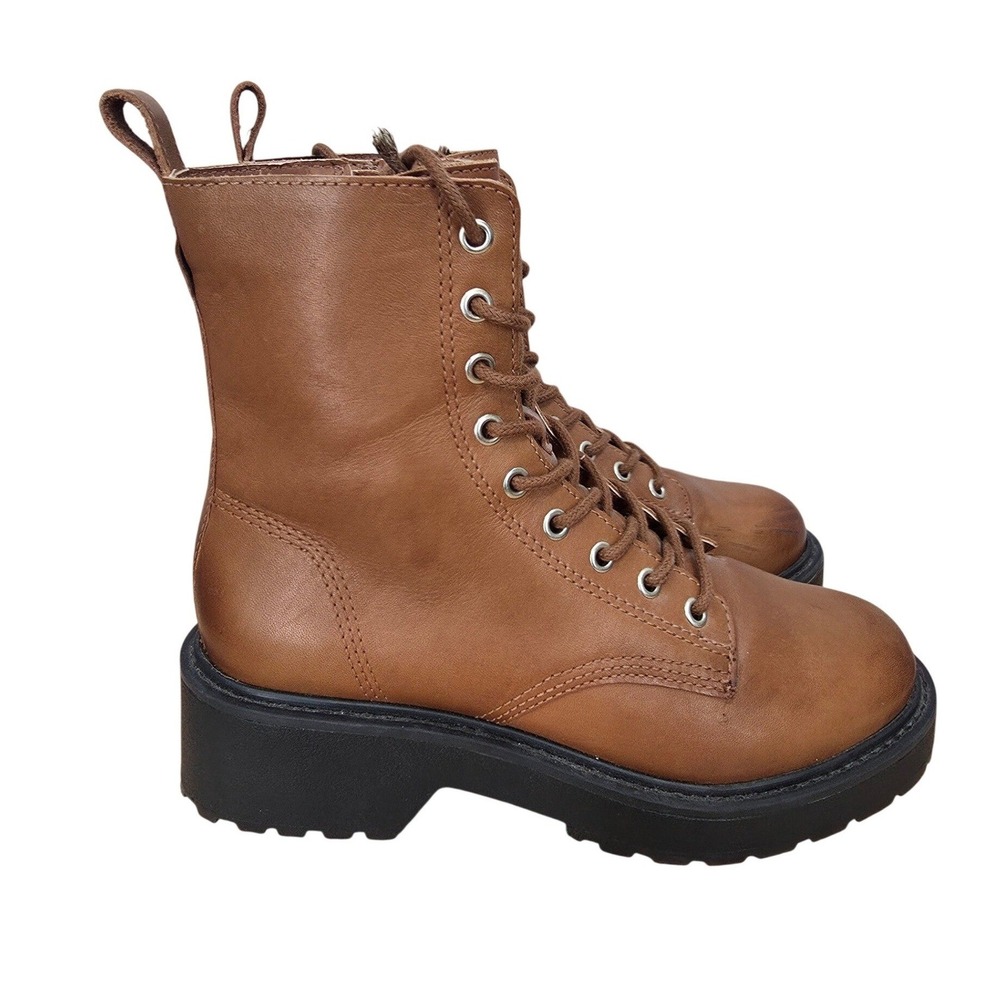 Steve Madden Tornado Combat Boots Womens 7 M Brown Leather Moto Biker Grunge